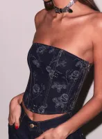 Denim Jacquard Corset Top