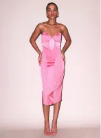 Satin & Mesh Bustier Midi Dress